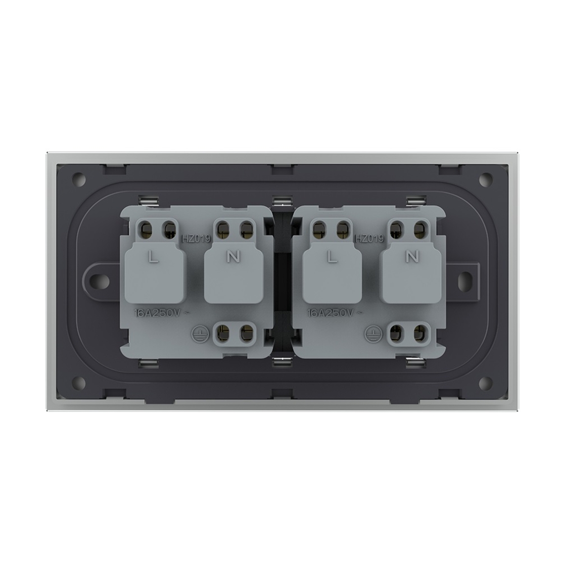 Priza dubla Livolo cu rama din sticla 4M, standard Italian, Serie noua, gri