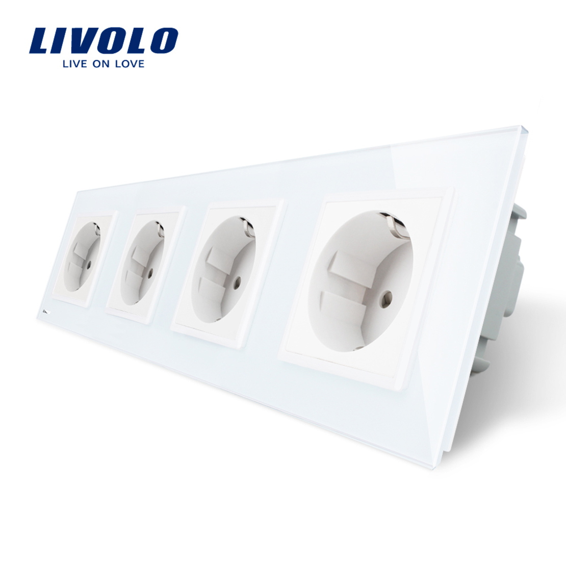 Priza cvadrupla Livolo cu rama din sticla, alb