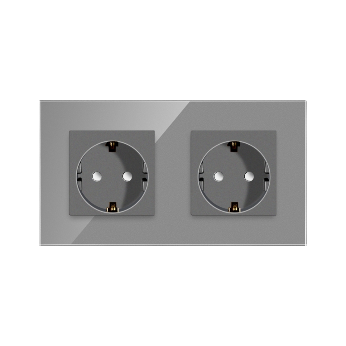 Priza Dubla cu Rama din Sticla LUXION, gri
