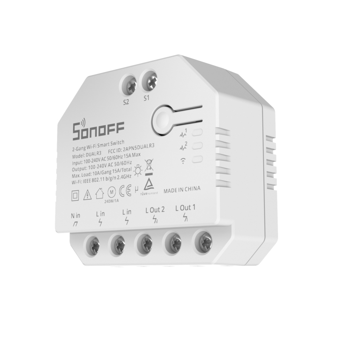Releu Sonoff Dual R3 cu 2 canale, Programari, Wi-Fi 2.4 GHz, Contor energie