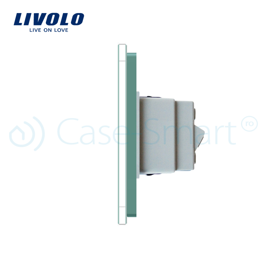 Priza dubla module inguste Livolo cu rama din sticla - standard german, verde