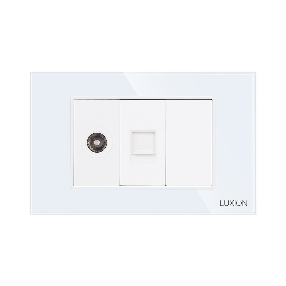 Priza TV + Internet cu Rama din Sticla LUXION, Standard Italian, 3M, alb