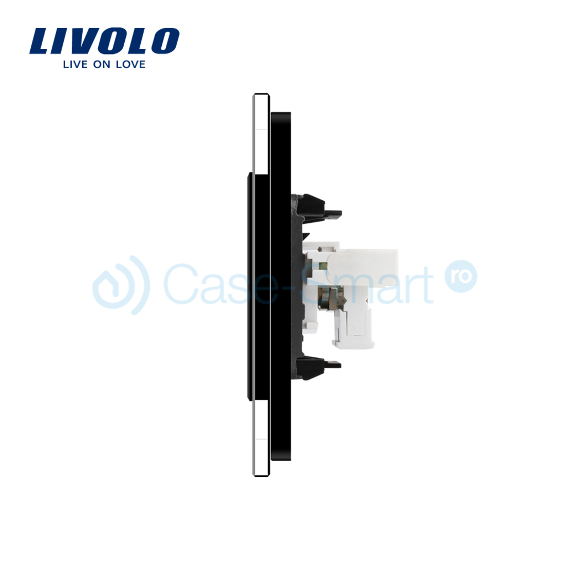 Priza dubla TV + Telefon Livolo cu rama din sticla, negru