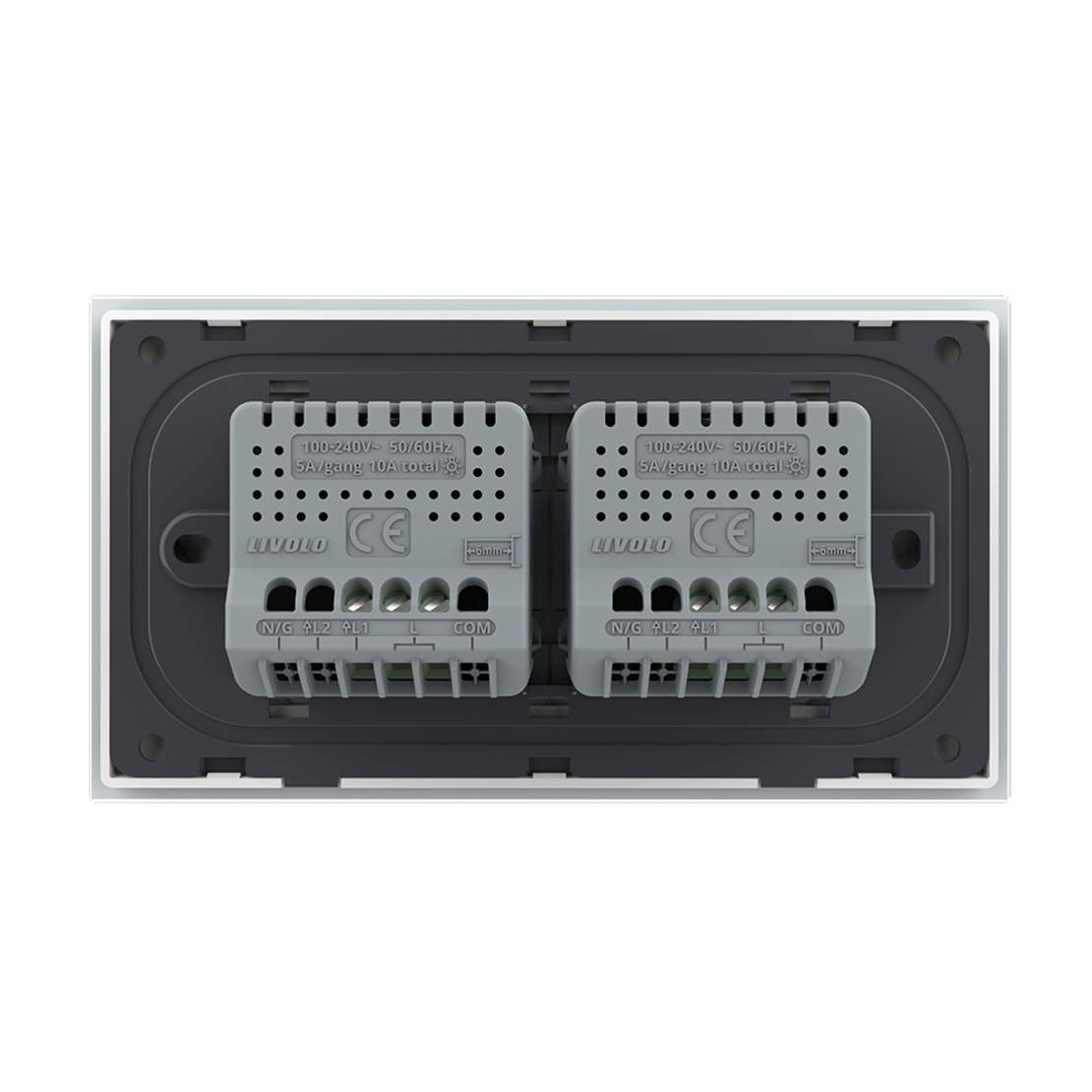 Intrerupator Simplu + Simplu cu Touch LIVOLO cu Rama Din Sticla, Standard Italian, 4M, alb