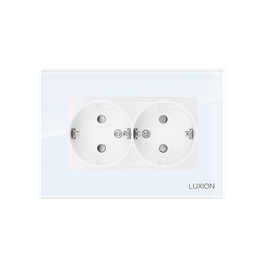 Priza Dubla cu Rama din Sticla LUXION Pentru Doza Simpla, alb