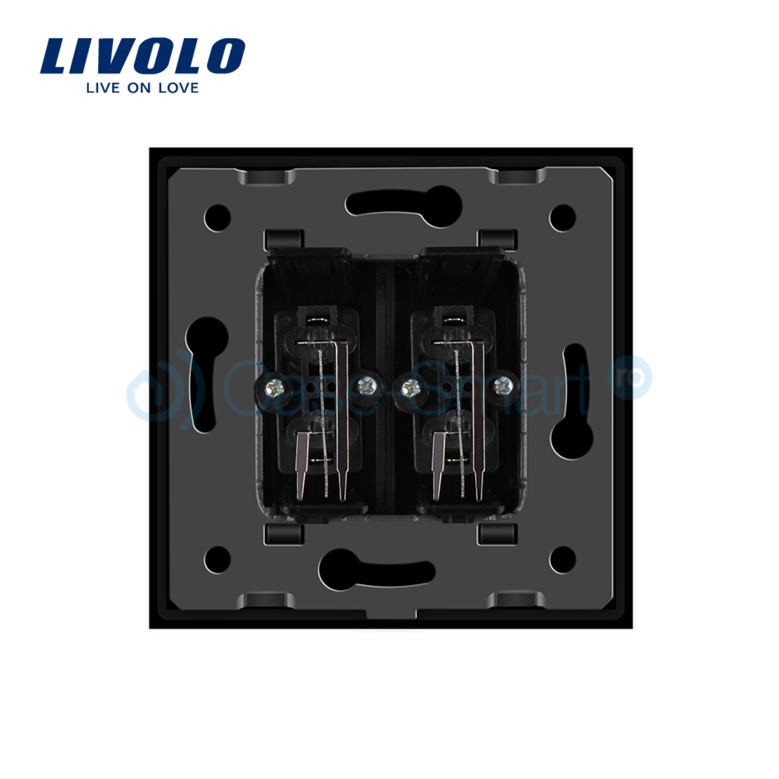 Priza dubla audio Livolo cu rama din sticla, negru