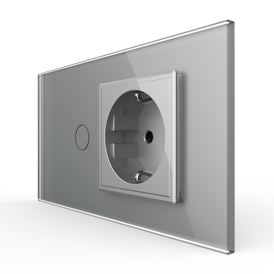 Intrerupator Simplu + Priza LIVOLO cu Rama Din Sticla, Standard Italian, 4M, gri