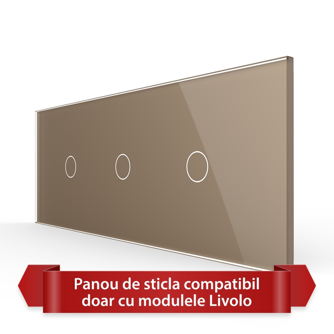 Panou Intrerupator Simplu + Simplu + Simplu cu Touch LIVOLO din Sticla, Standard Italian - 6/7M, auriu