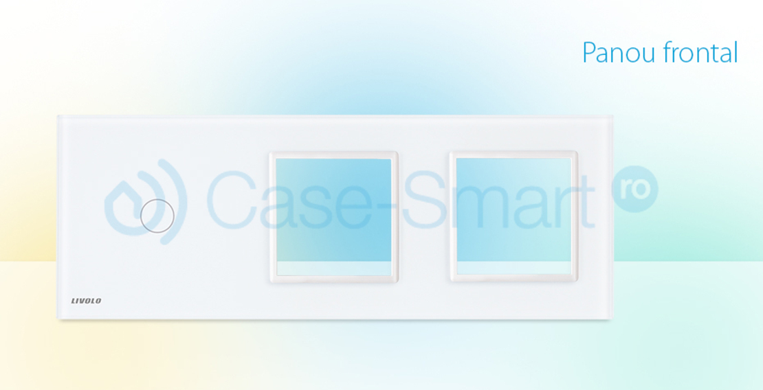 Panou intrerupator dublu cu touch si 2 prize Livolo din sticla, alb