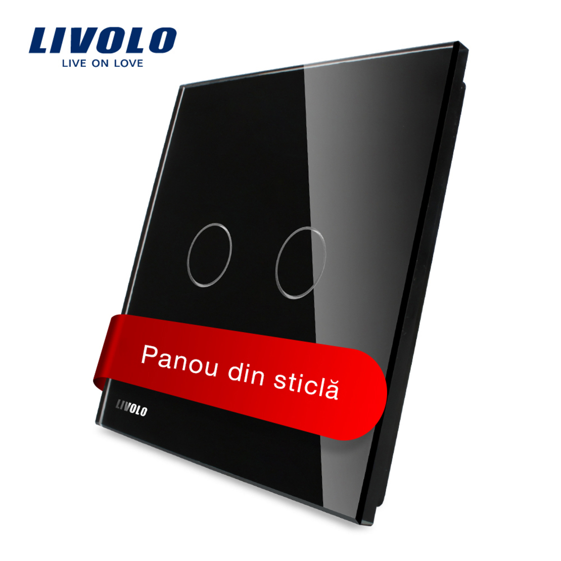 Panou intrerupator dublu cu touch Livolo din sticla, negru