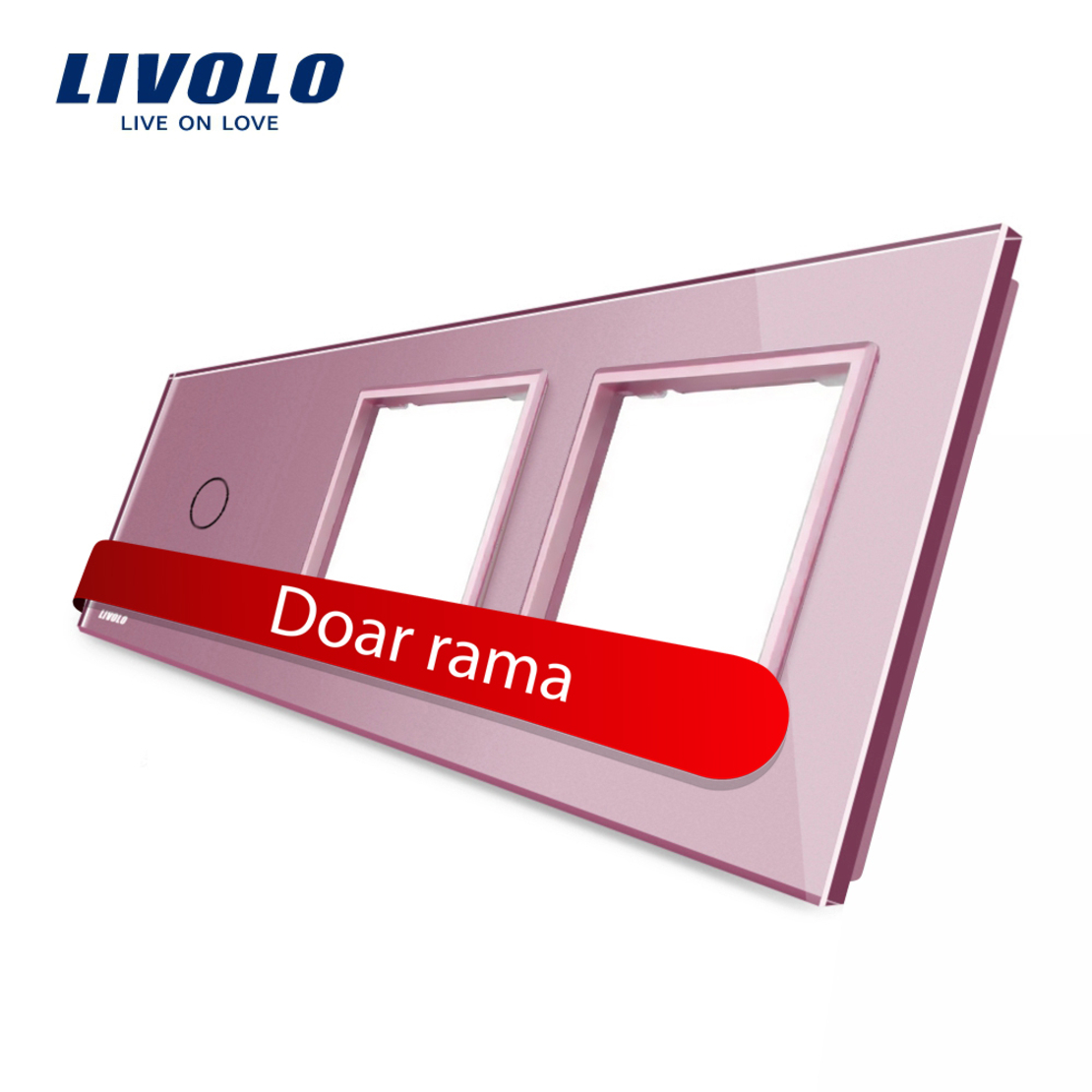 Panou intrerupator simplu cu touch si 2 prize Livolo din sticla, roz