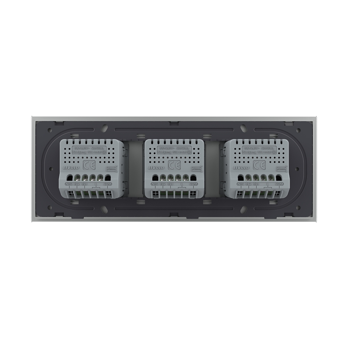 Intrerupator Dublu + Dublu + Dublu cu Touch LIVOLO cu Rama Din Sticla, Standard Italian, 6M, gri