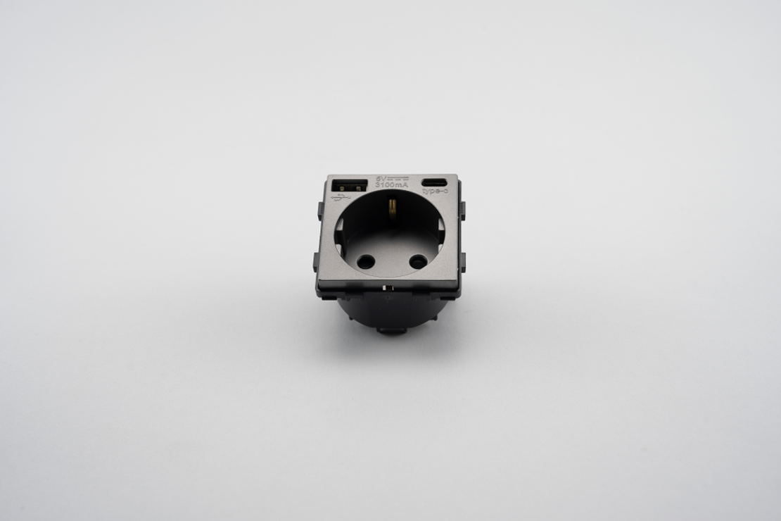 Modul Priza Simpla + USB-A + USB-C LUXION, gri