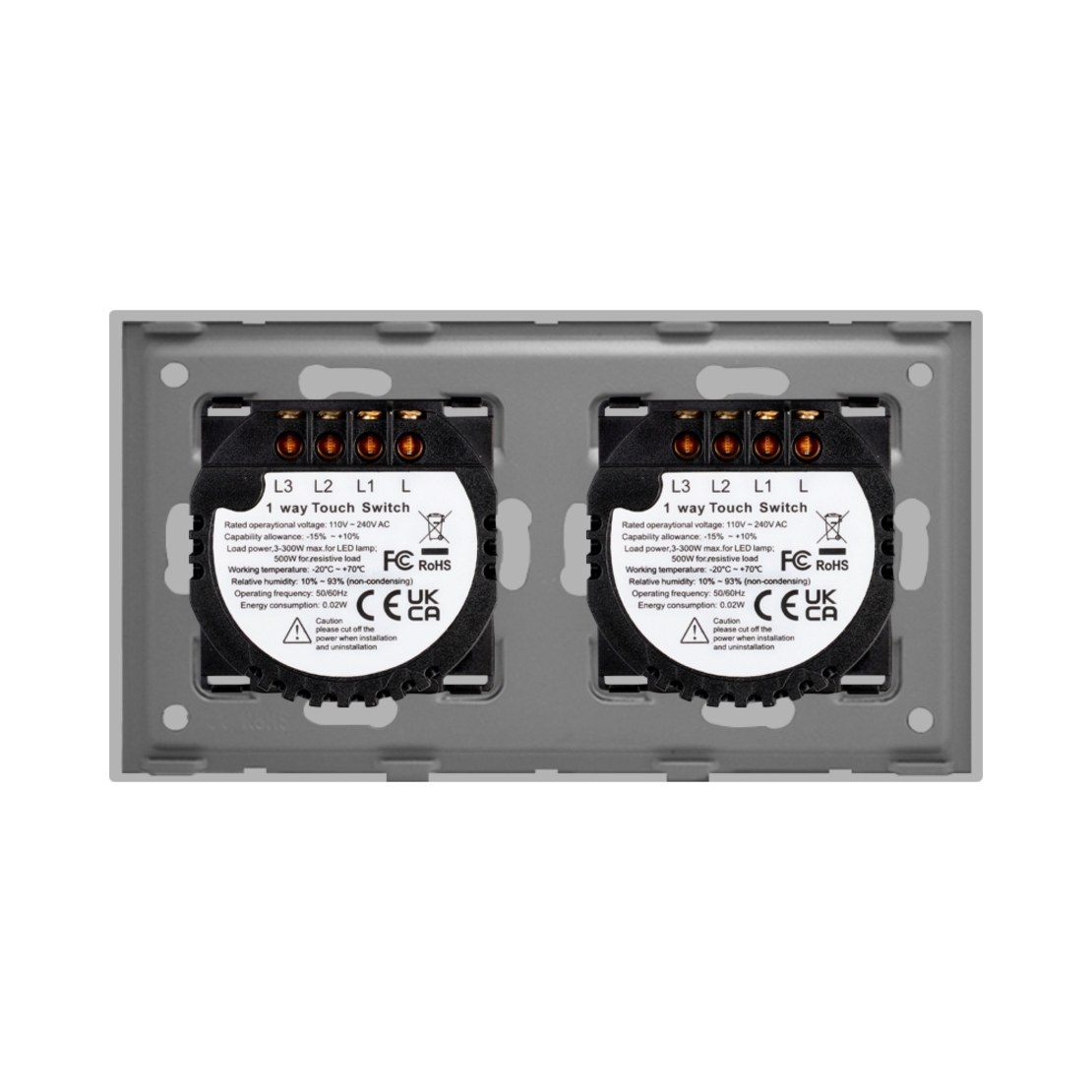 Intrerupator Triplu + Triplu cu Touch din Sticla LUXION, gri