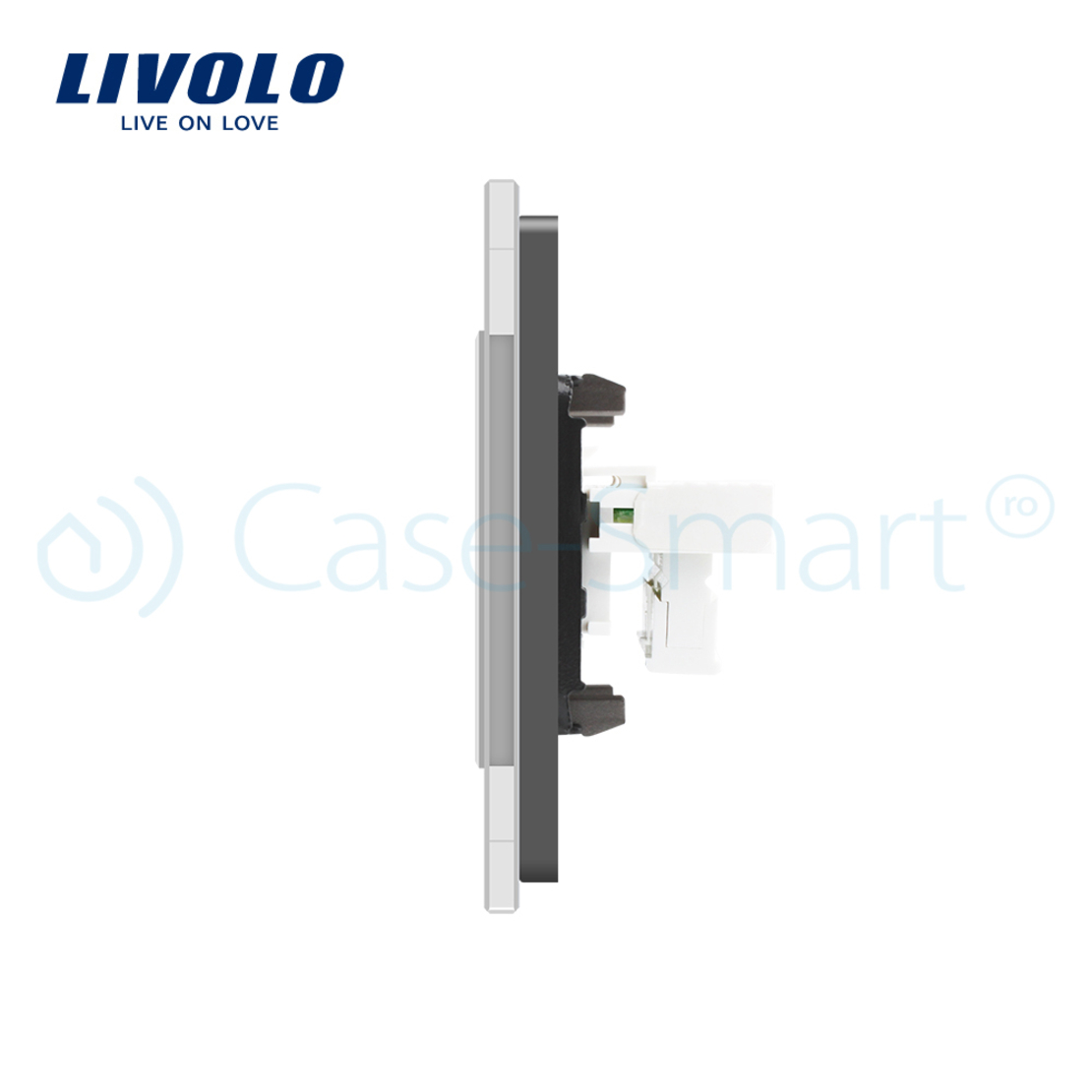 Priza dubla Telefon Livolo cu rama din sticla, gri