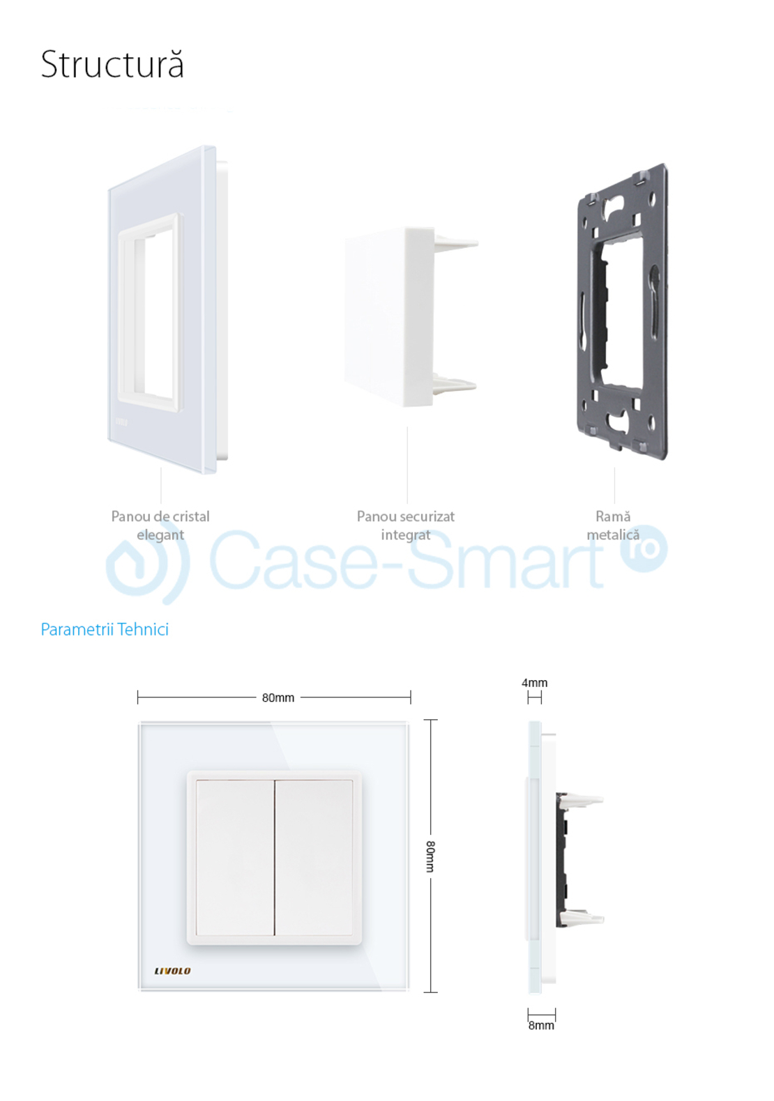 Priza blank/goala Livolo cu rama din sticla, alb