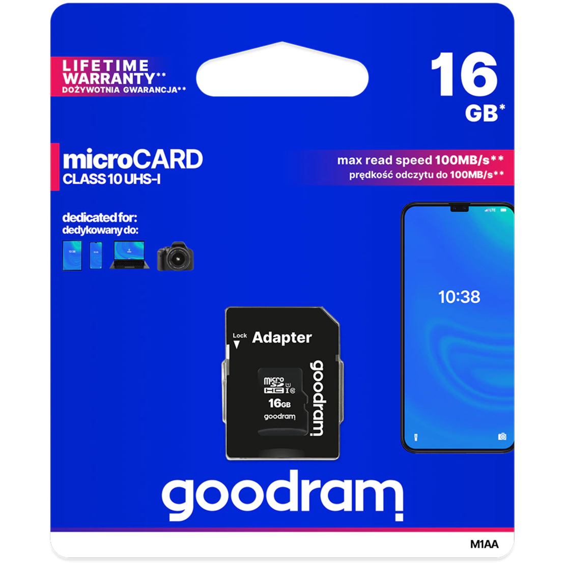Card de memorie MicroSD Goodram cu Adaptor SD, Memorie 16 GB, Standard UHS-I
