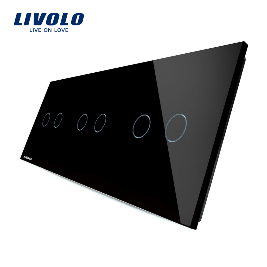 Panou intrerupator dublu+dublu+dublu cu touch Livolo din sticla, negru