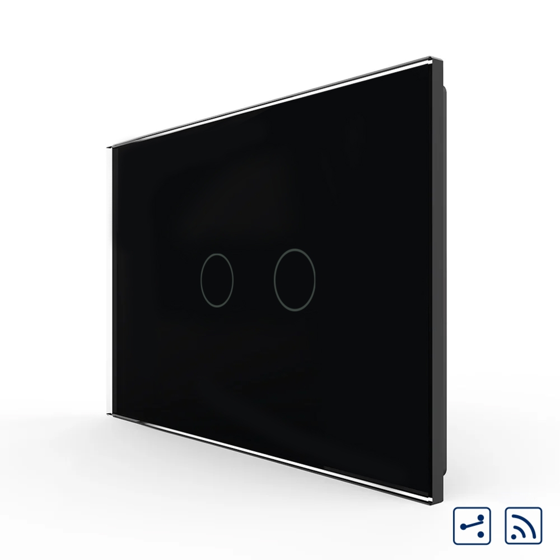 Intrerupator Dublu Cap Scara / Cruce Wireless cu Touch LIVOLO din Sticla – Standard Italian, negru