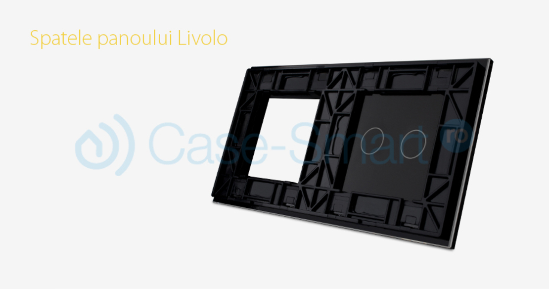Panou intrerupator dublu cu touch + priza simpla Livolo din sticla, negru