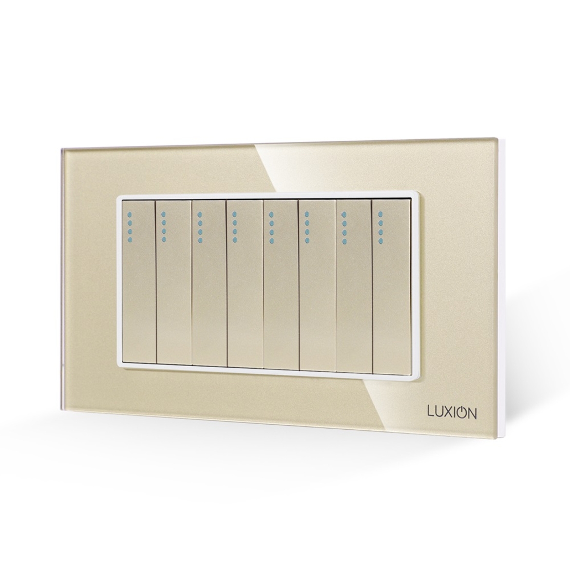 Intrerupator Mecanic 8 Posturi LUXION cu Rama din Sticla, Standard Italian, 4M, auriu