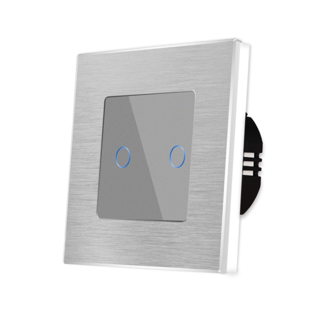 Intrerupator Dublu cu Touch din Sticla si Rama de Aluminiu LUXION, gri