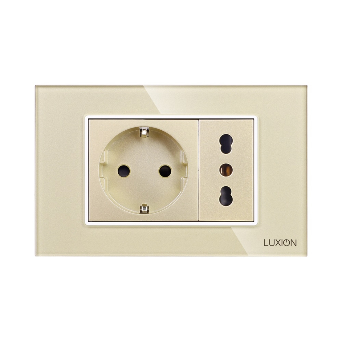 Priza Schuko + Universala Italiana cu Rama din Sticla LUXION, Standard Italian, 3M, auriu