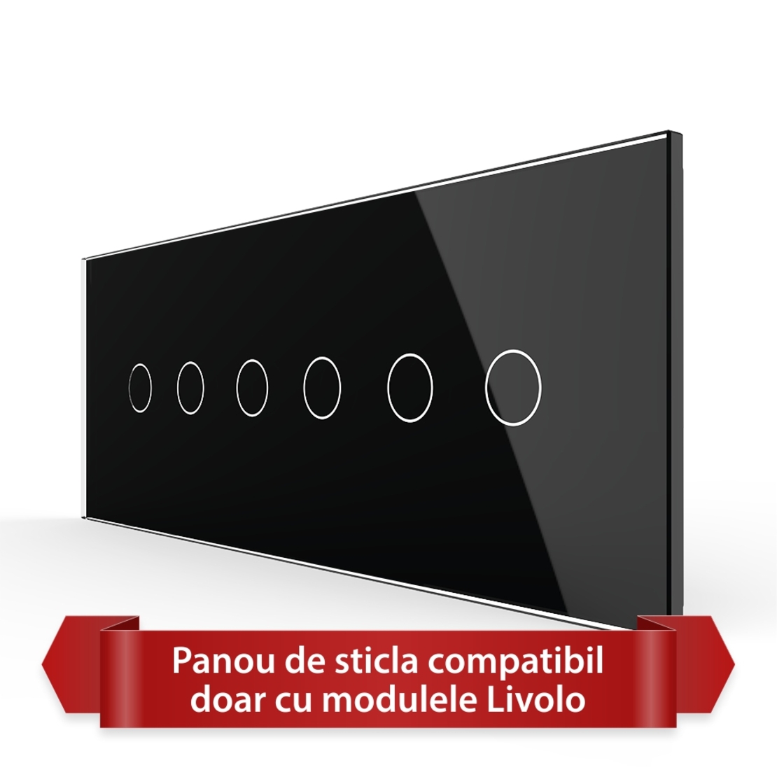 Panou Intrerupator Dublu + Dublu + Dublu cu Touch LIVOLO din Sticla, Standard Italian - 6/7M, negru