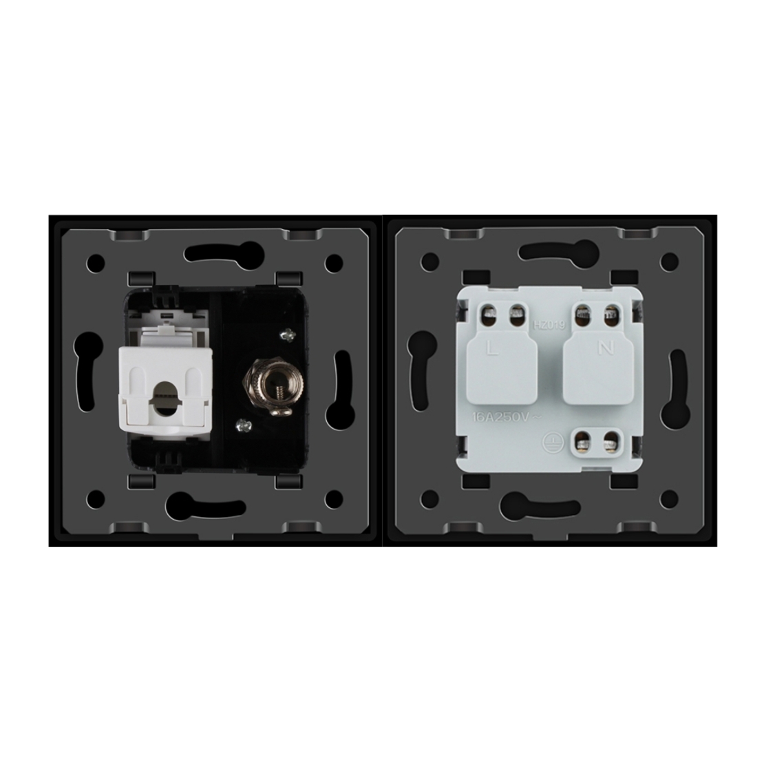 Priza dubla Livolo cu rama din sticla 1 priza Schuko+TV/internet, negru