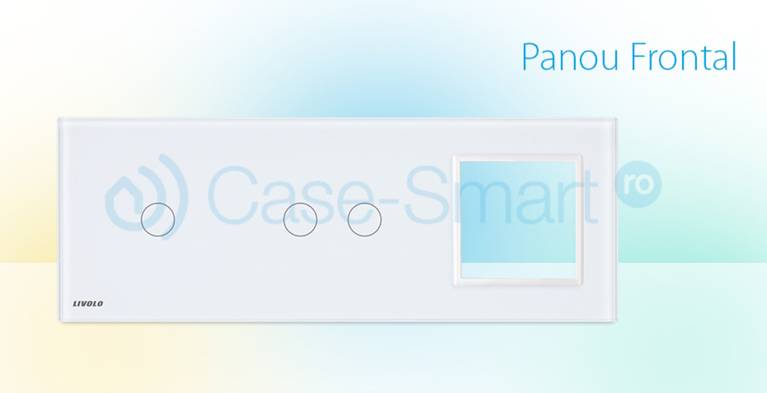 Panou intrerupator simplu+dublu+ priza Livolo din sticla, alb