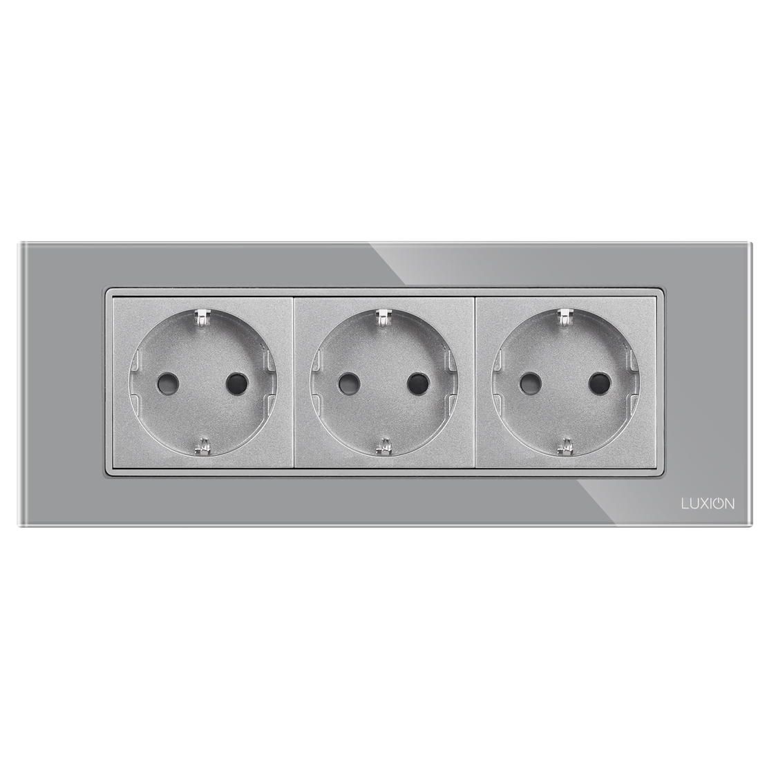 Priza Tripla cu Rama din Sticla LUXION, Standard Italian, 6M, gri