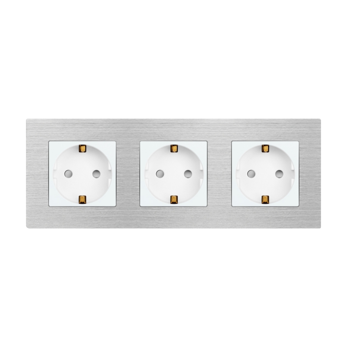 Priza Tripla LUXION cu rama din aluminiu, alb