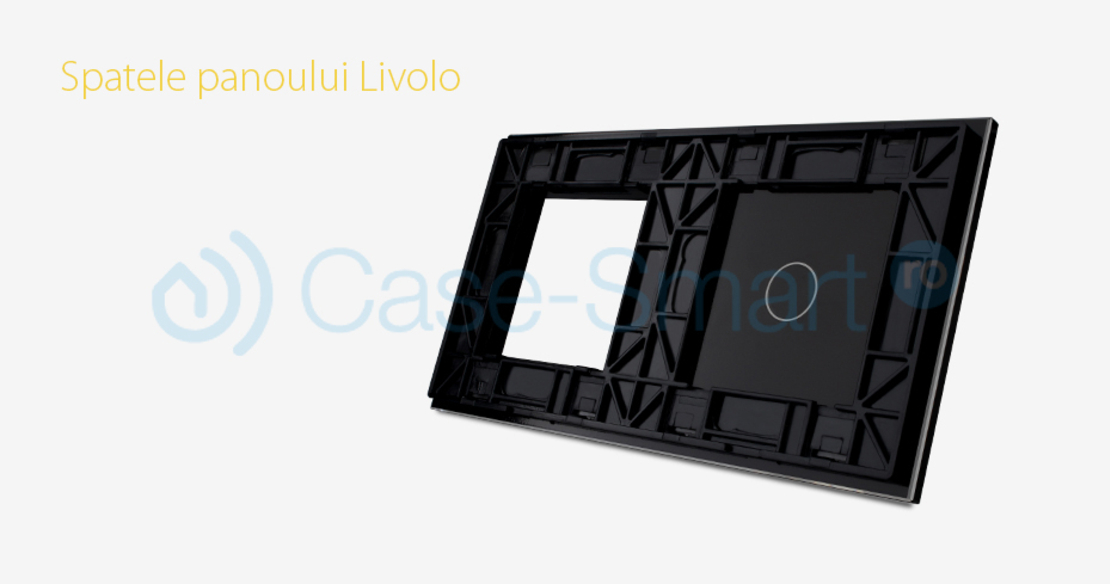 Panou intrerupator simplu cu touch si priza simpla Livolo din sticla, negru