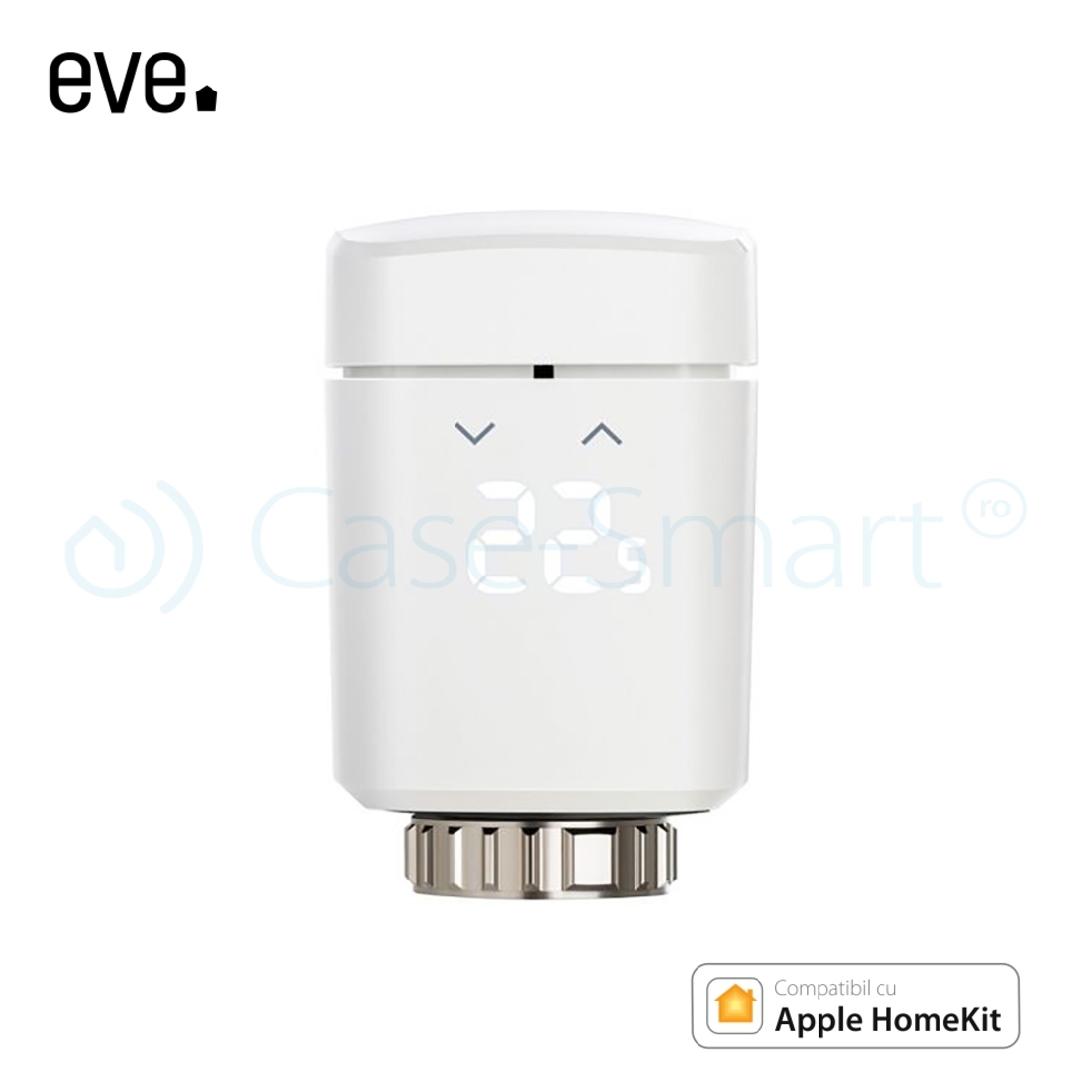 Valva inteligenta pentru calorifer Eve Thermo cu LED, Control tactil, Control vocal, Compatibil cu Apple HomeKit