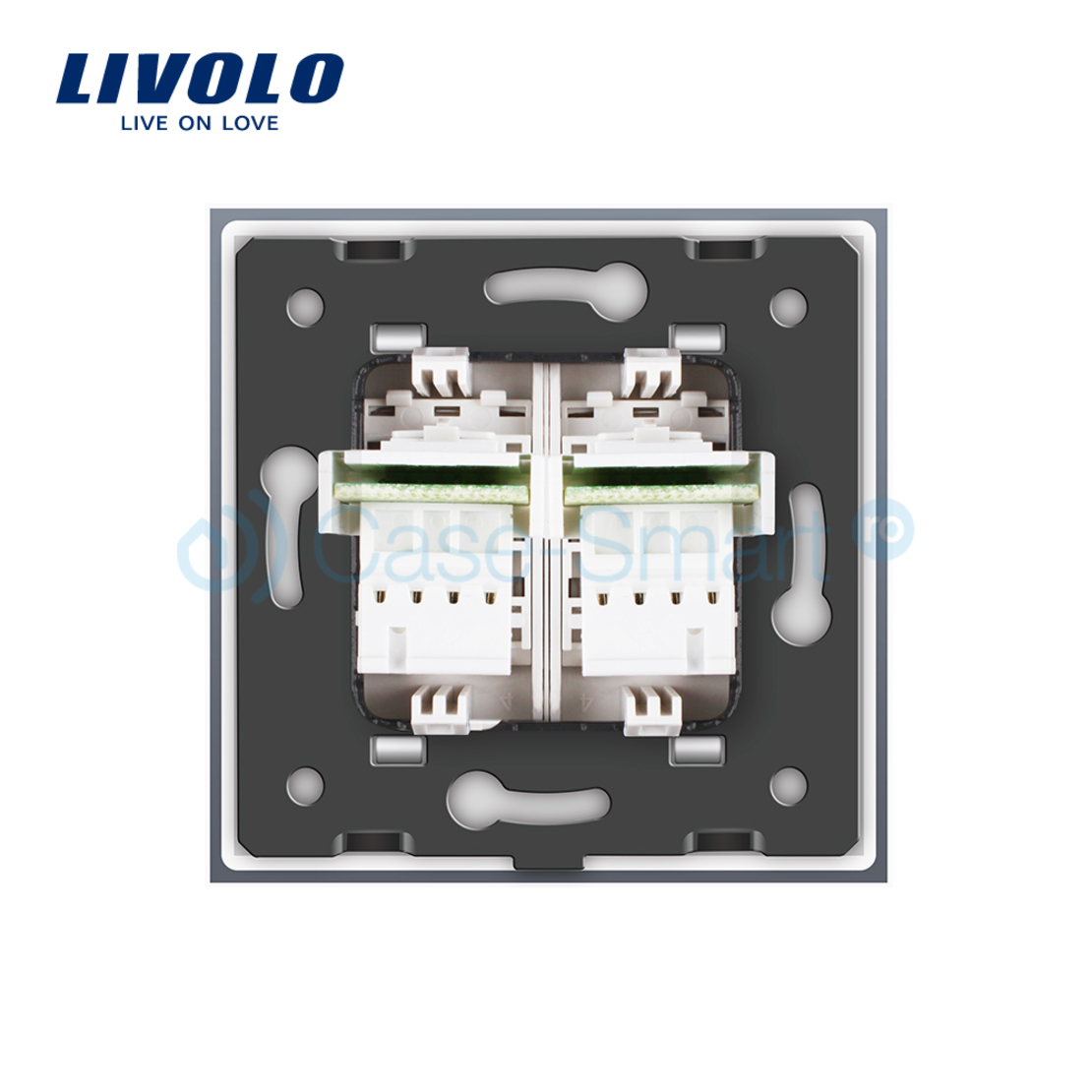 Priza dubla Telefon Livolo cu rama din sticla, alb