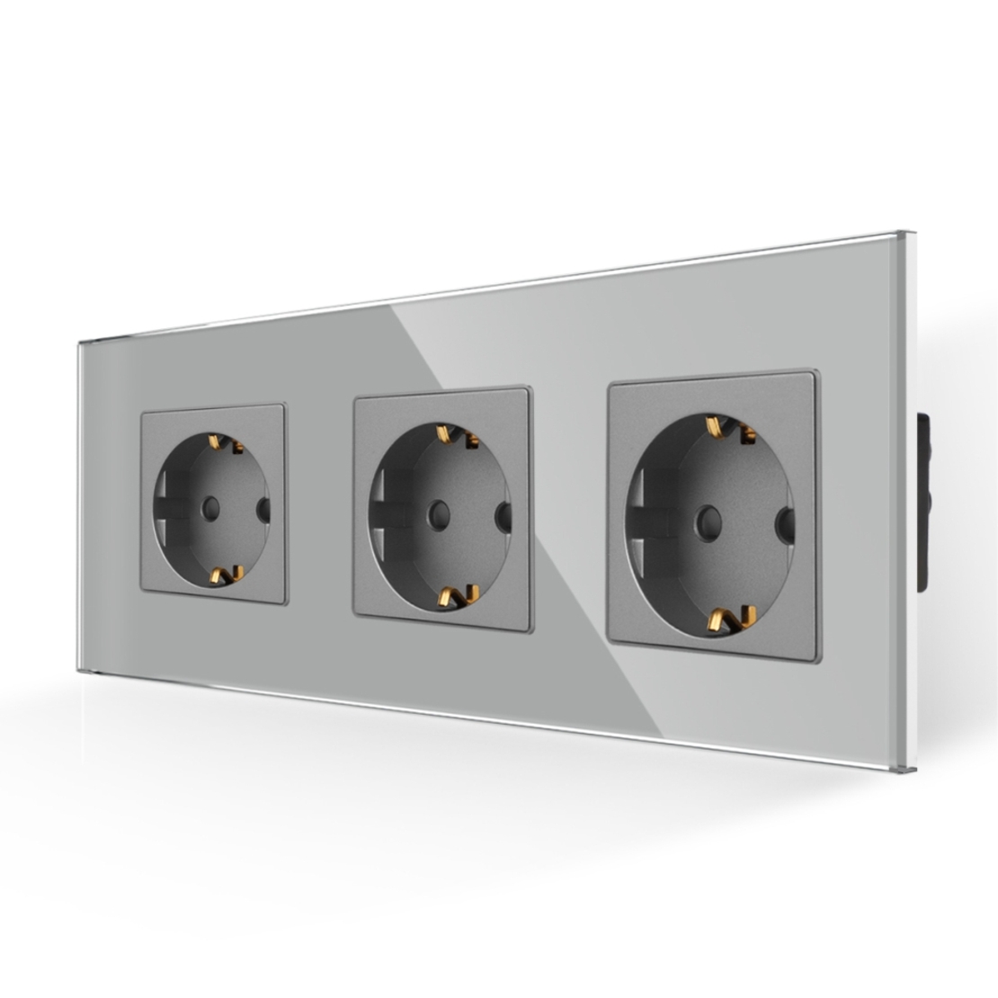 Priza Tripla cu Rama din Sticla LUXION, gri