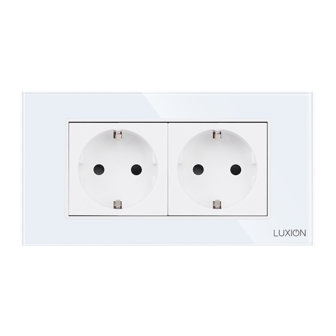 Priza Dubla cu Rama din Sticla LUXION, Standard Italian, 4M, alb