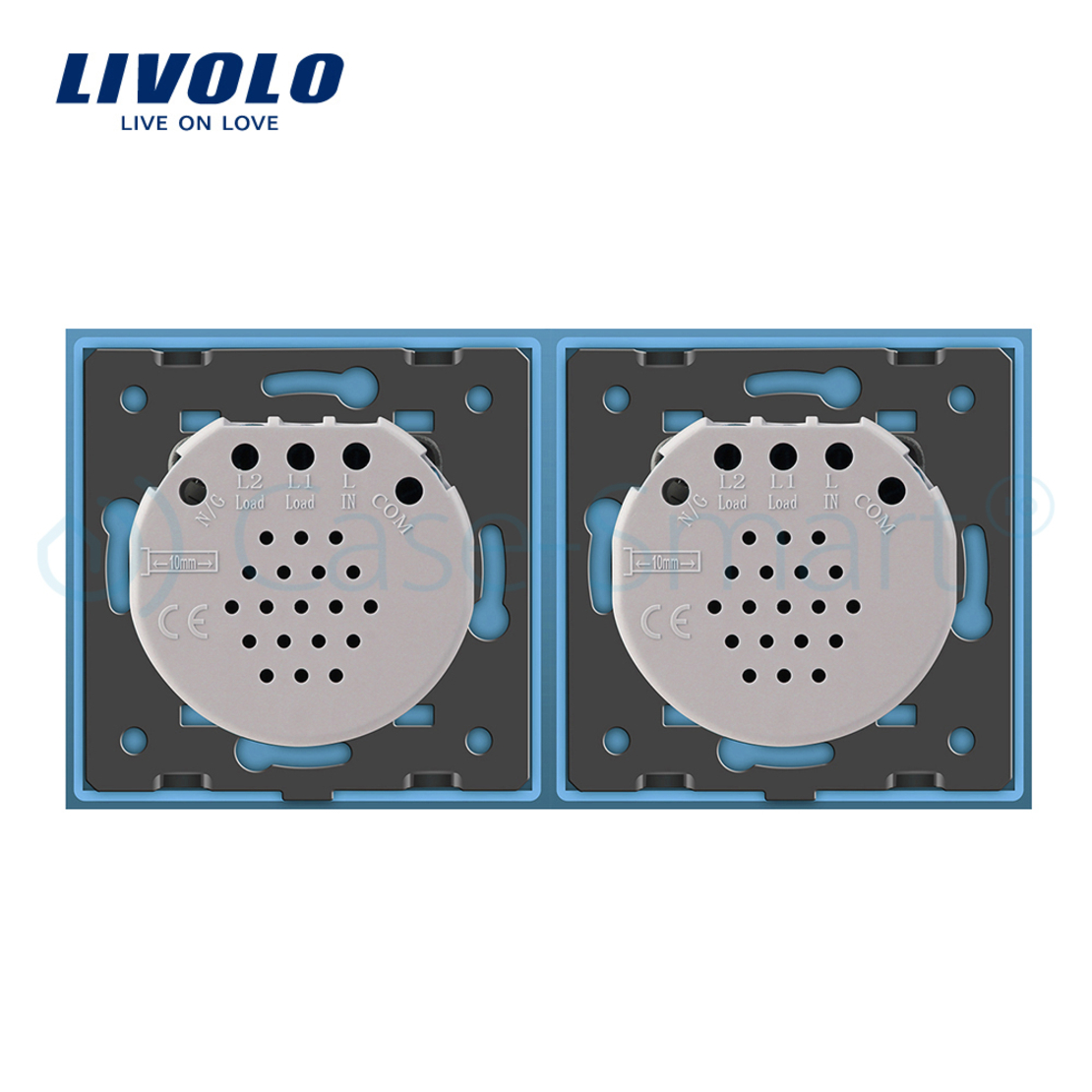 Intrerupator simplu + dublu cu touch Livolo din sticla, albastru