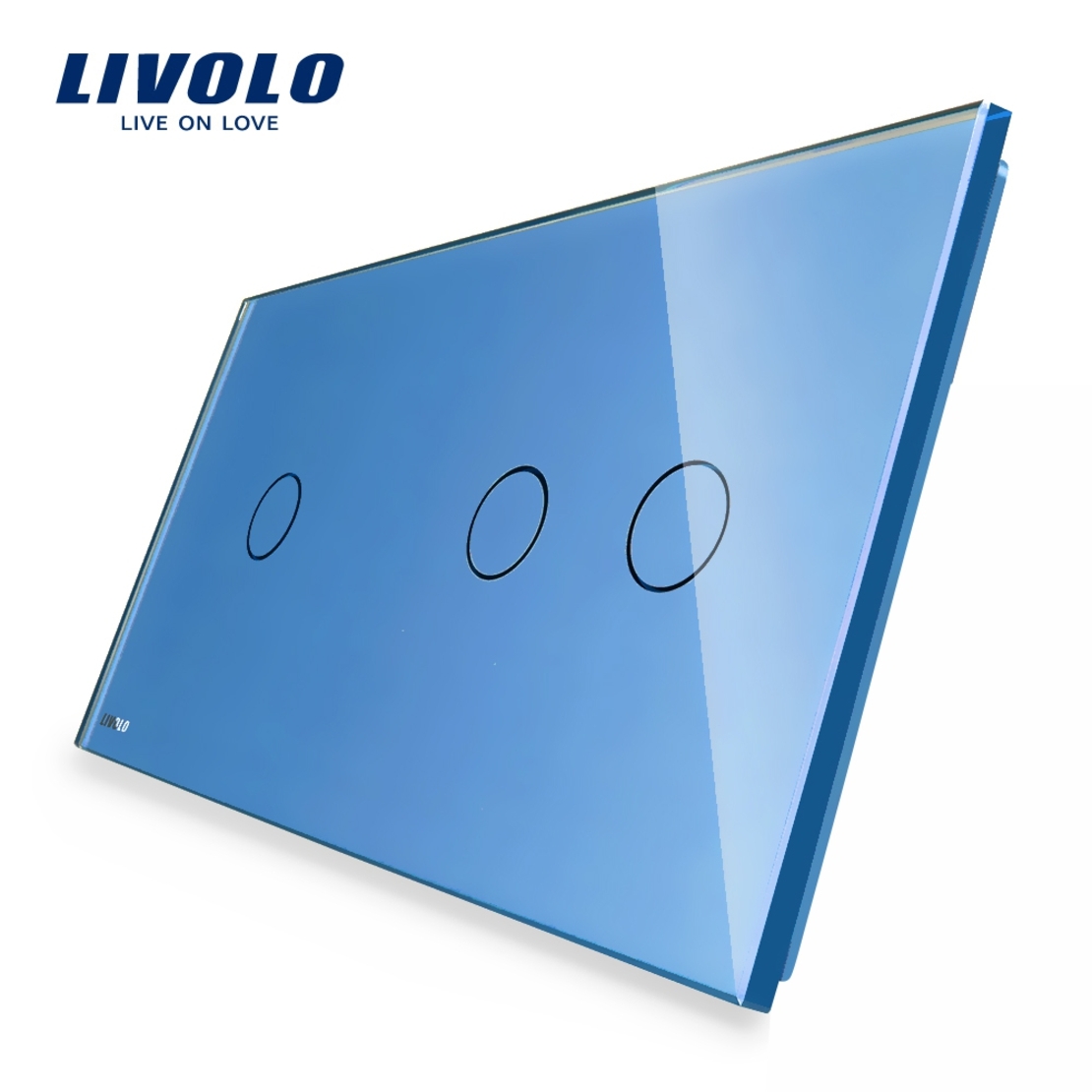 Panou intrerupator simplu+dublu cu touch Livolo din sticla, albastru