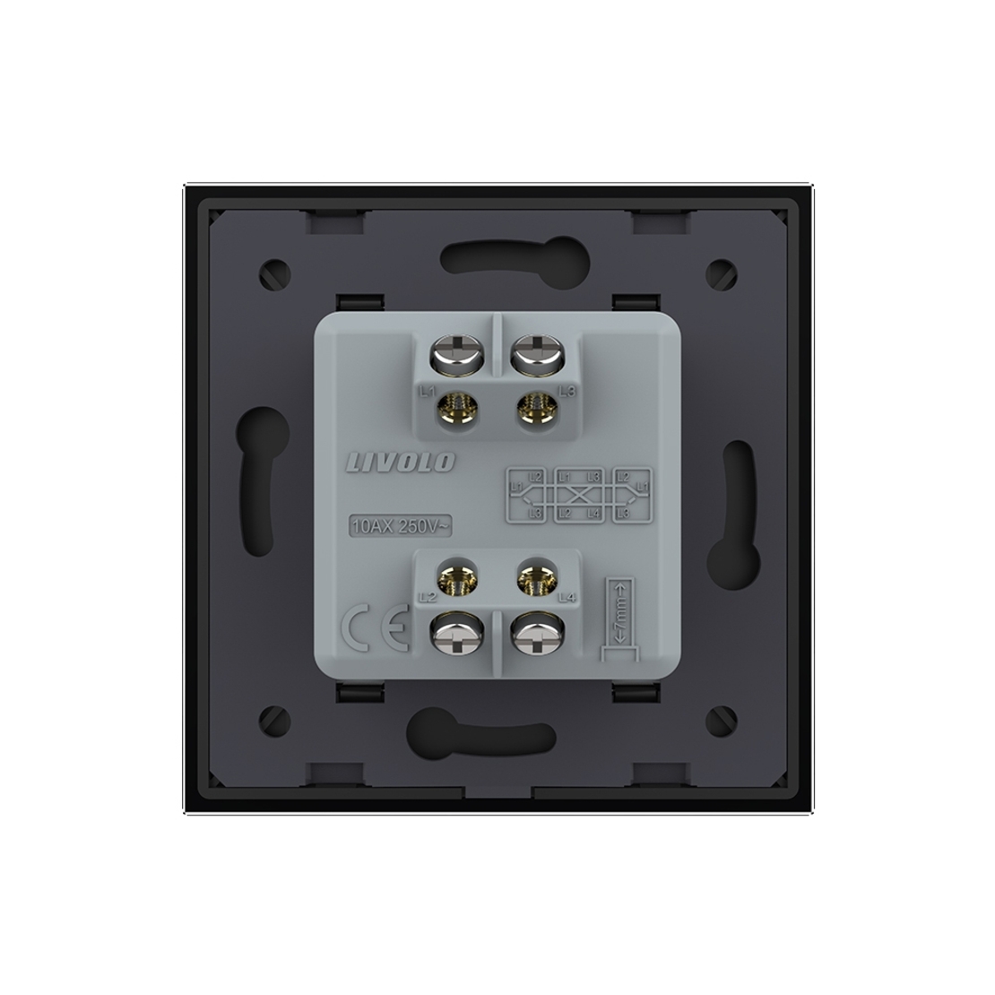 Intrerupator Simplu Mecanic Cap Cruce, 2 Module LIVOLO cu Rama din Sticla - Serie Noua, negru