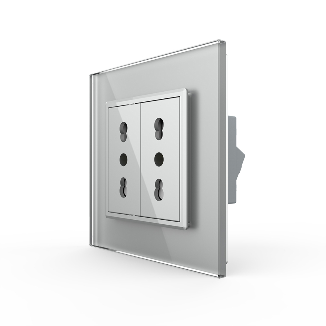 Priza dubla module inguste Livolo cu rama din sticla - standard german, gri