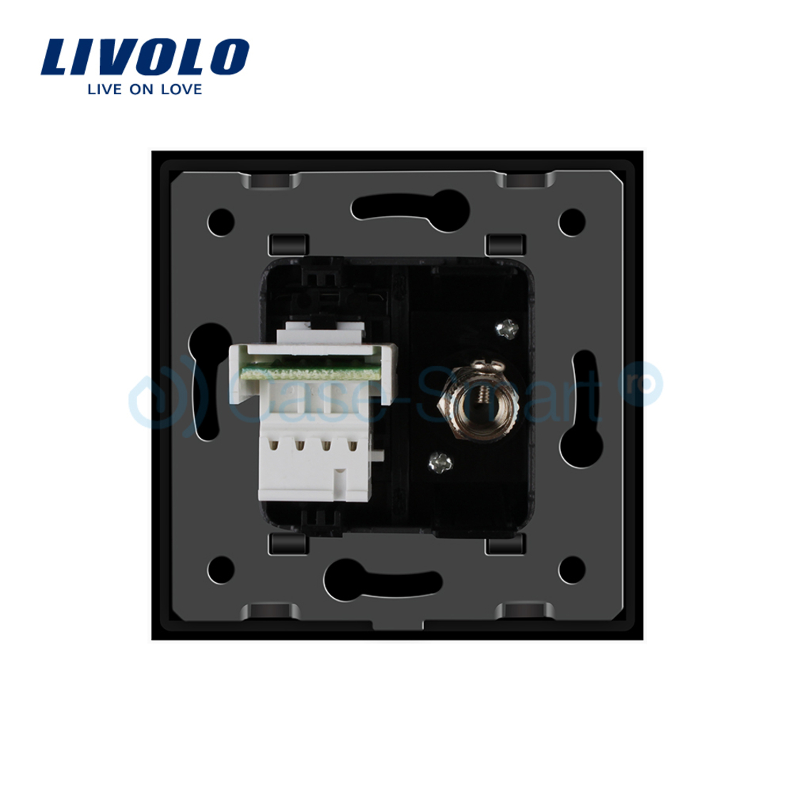 Priza dubla TV + Telefon Livolo cu rama din sticla, negru