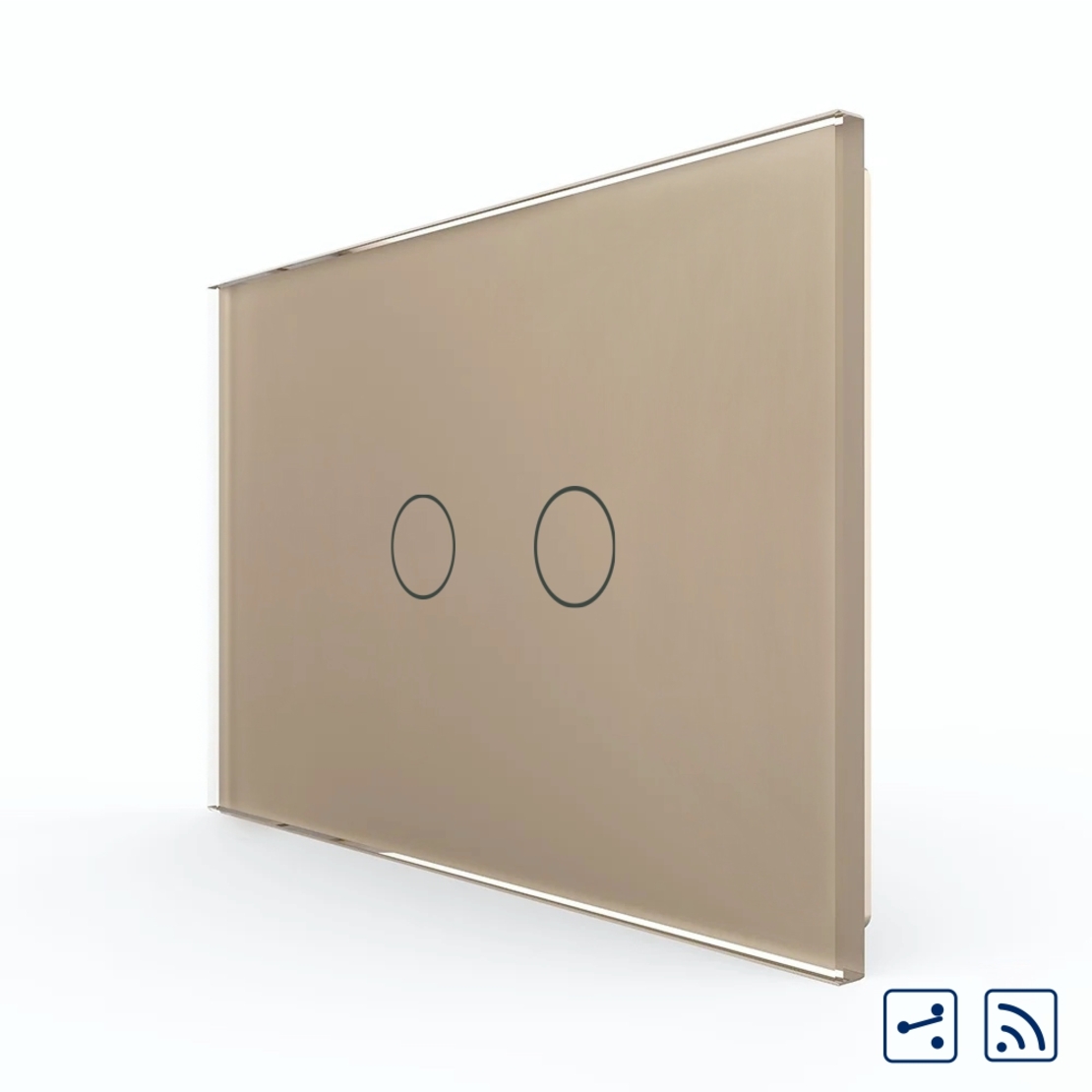 Intrerupator Dublu Cap Scara / Cruce Wireless cu Touch LIVOLO din Sticla – Standard Italian, auriu