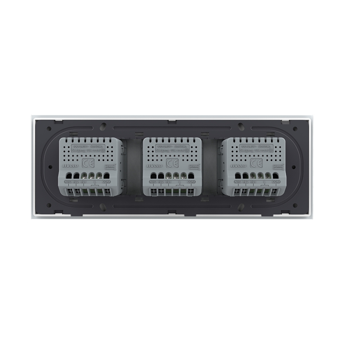 Intrerupator Simplu + Simplu + Simplu cu Touch LIVOLO cu Rama Din Sticla, Standard Italian, 6M, alb