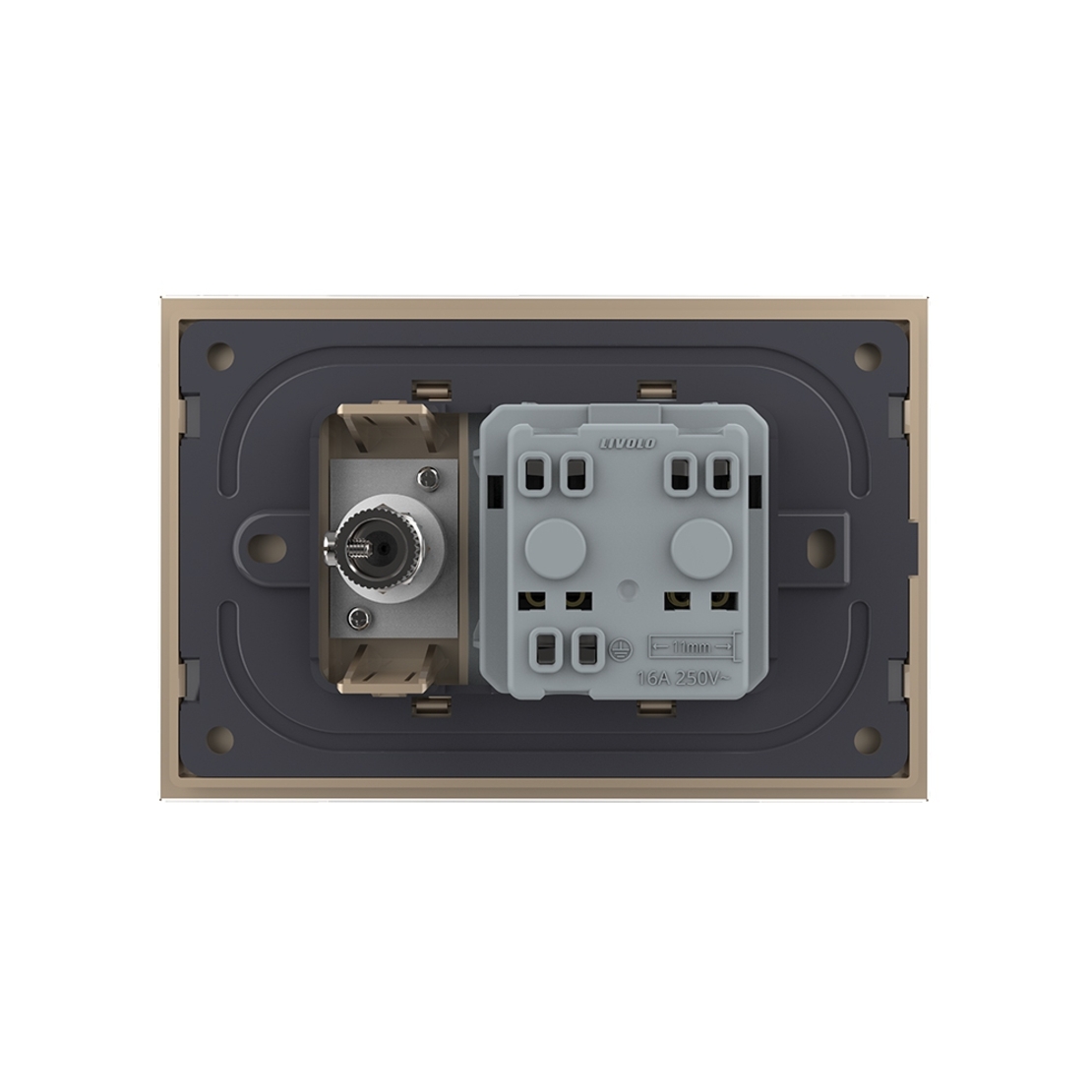 Priza simpla din rama de sticla Schuko cu TV Livolo, auriu