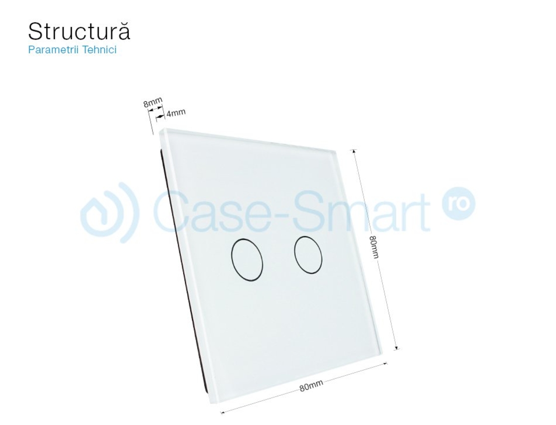 Panou intrerupator dublu cu touch Livolo din sticla, alb