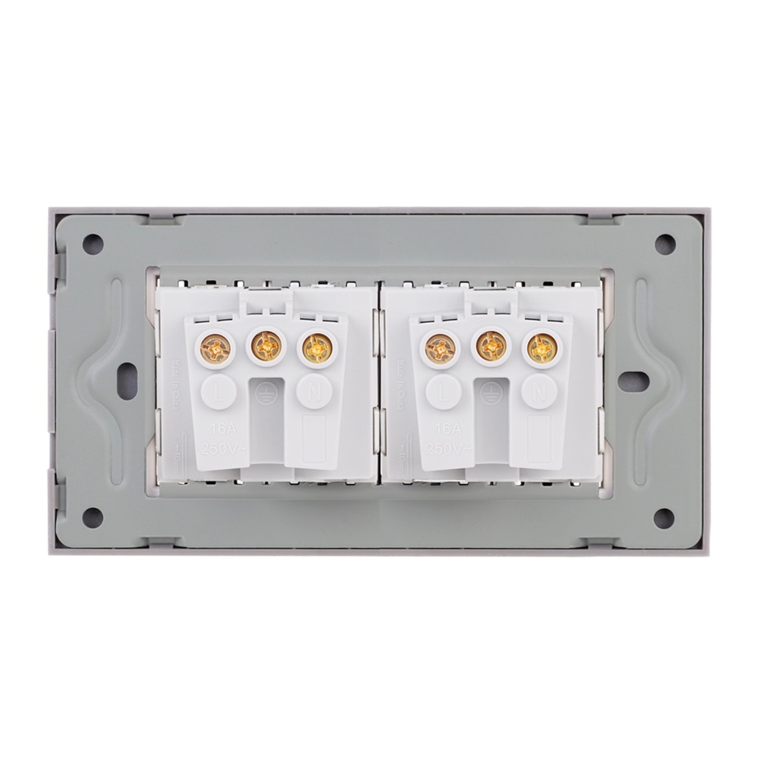 Priza Dubla cu Rama din Sticla LUXION, Standard Italian, 4M, gri