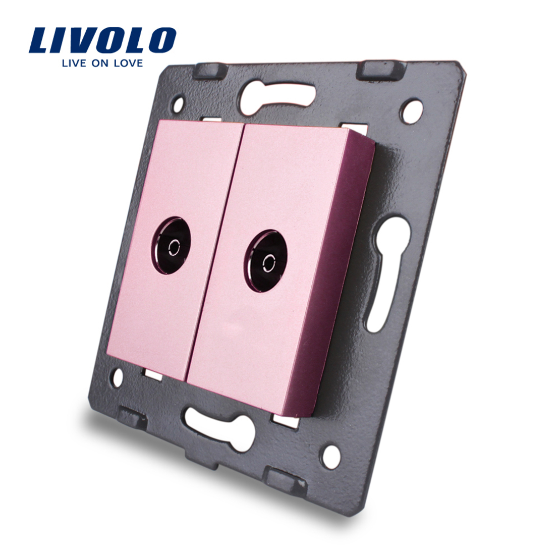 Priza dubla TV Livolo fara rama din sticla, roz
