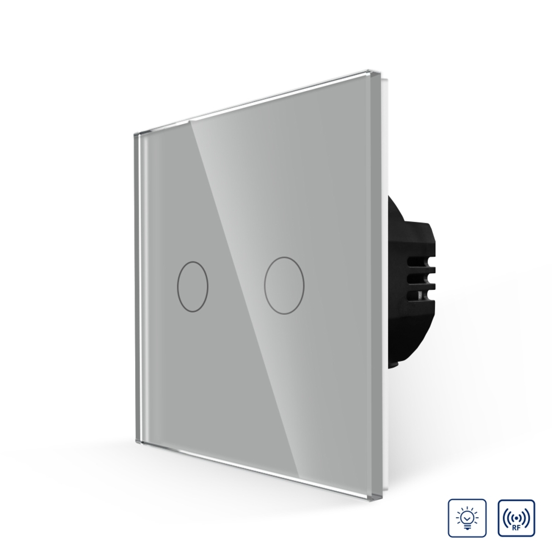 Intrerupator Dublu cu Variator si Touch din Sticla LUXION, RF433, gri