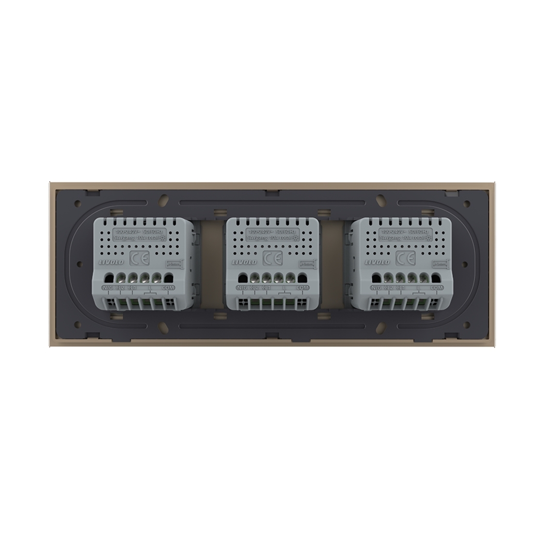 Intrerupator Dublu + Dublu + Dublu cu Touch LIVOLO cu Rama Din Sticla, Standard Italian, 6M, auriu